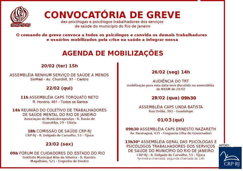 sindpsi-rj-convoca-psicologas-os-a-participar-da-agenda-de-mobilizacoes-contra-a-crise-na-saude